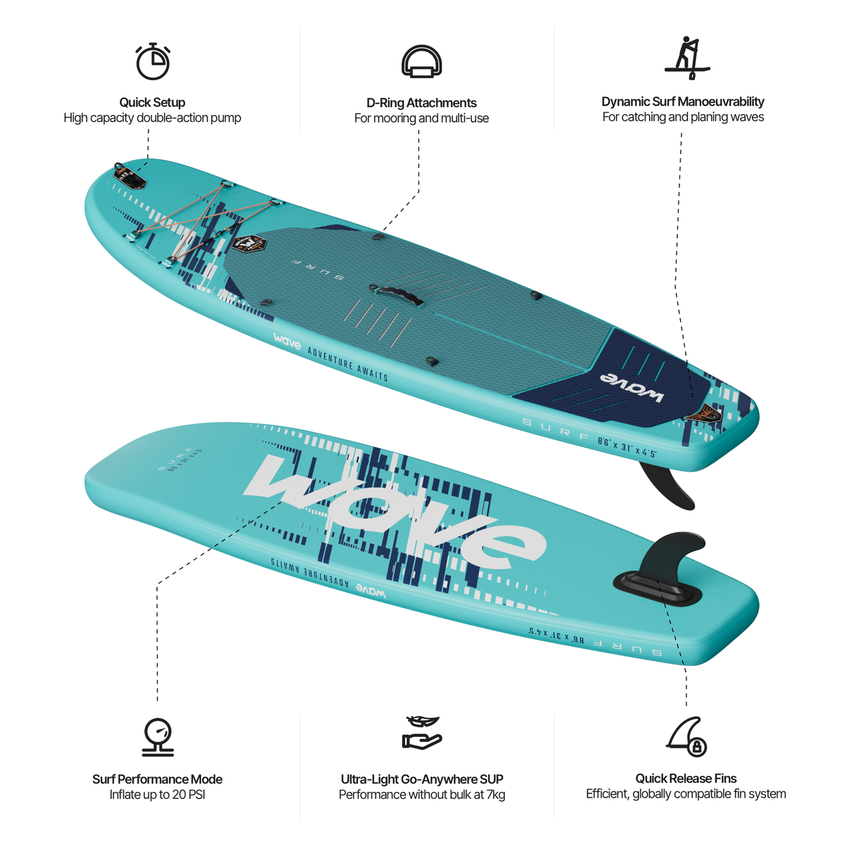 Surf 3.0 SUP | Inflatable Stand-Up Paddleboard | Surf SUP Package | 8.6ft
