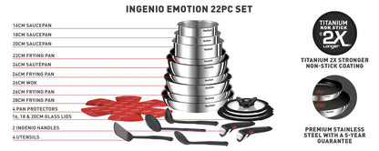 Ingenio Emotion L897SM74 22-Piece Pan Set - Stainless Steel
